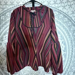 Maurices Geometric Striped Blouse - Red and Black